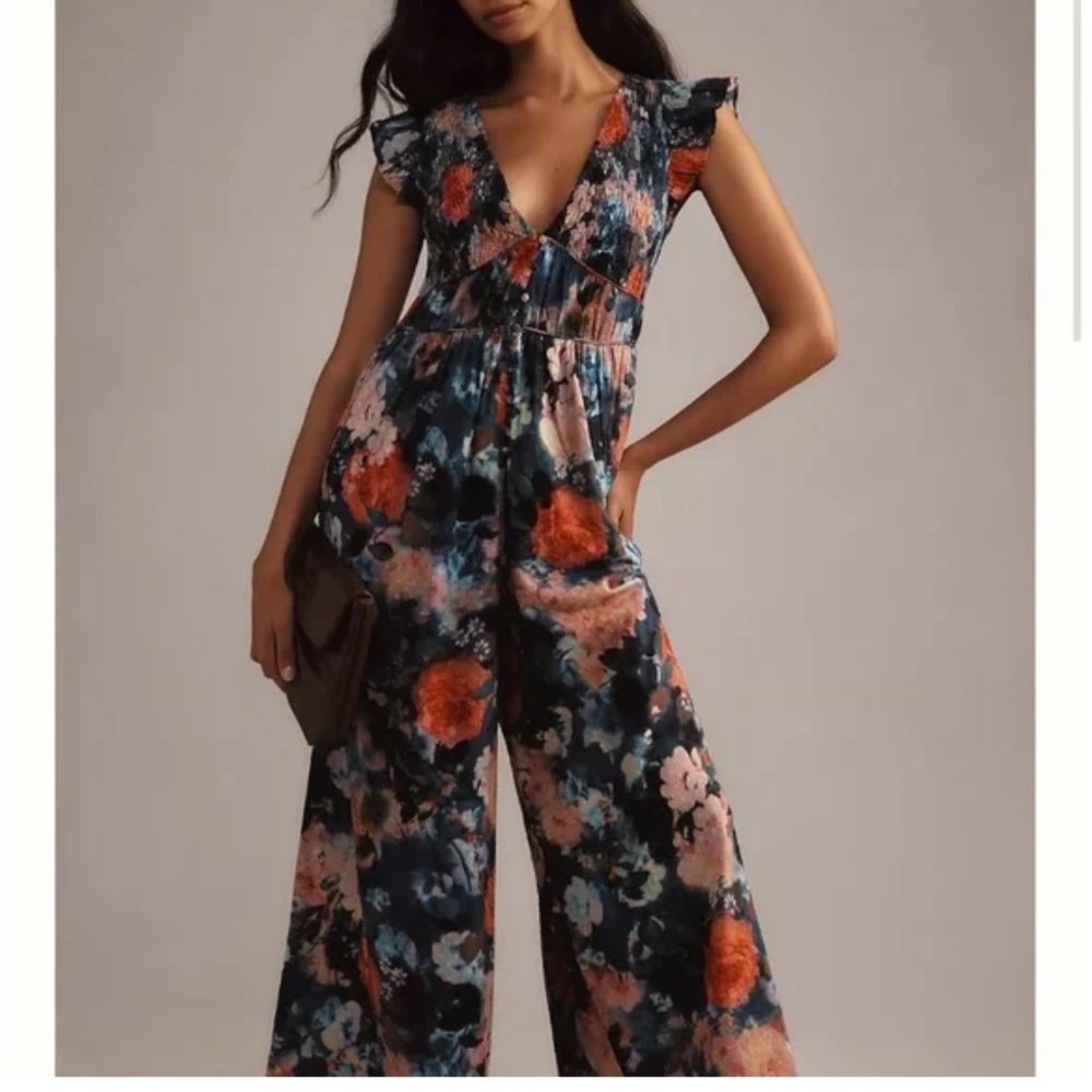 Anthropologie Floral Jumpsuit in Black and Red